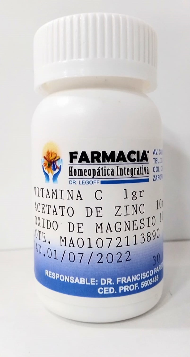 VITAMINA C 1GR. OXIDO DE MAGNESIO 100MG. ACETATO DE ZINC 10MG.